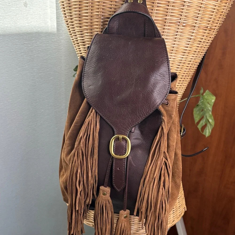 Frye Clara Fringed Brown Suede Shoulder Bag - Picture 6 of 10